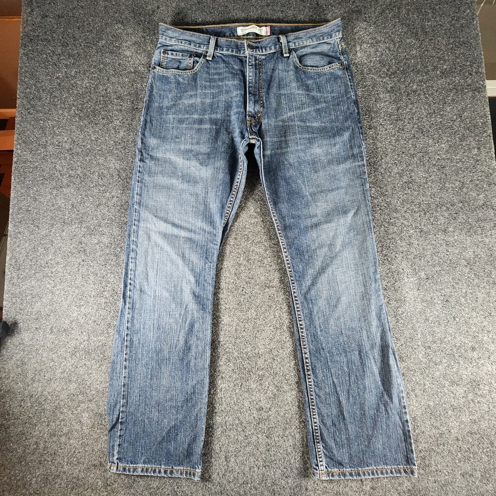 Levis 505 Regular Straight Fit Jeans Mens 36x32 Blue Mid Rise Dark Wash‎ Denim